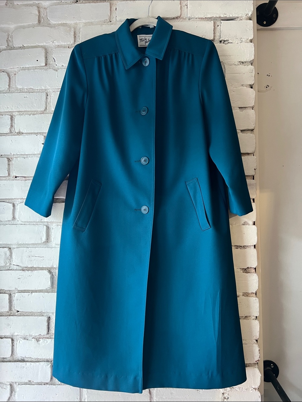 Vintage Teal Trench Coat with Button Front misty harbour crepe coat
